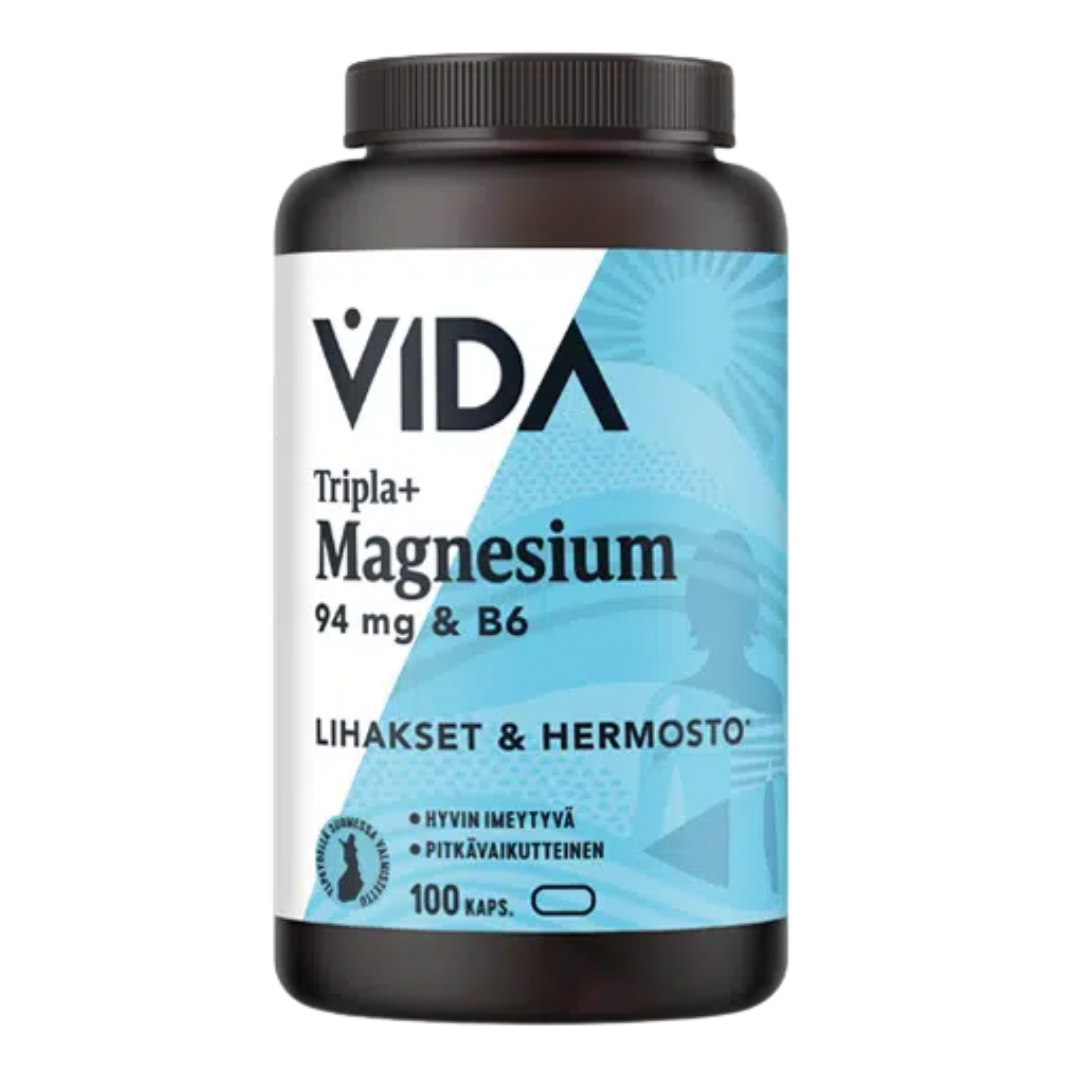 Vida三效+镁94毫克+B6 100粒 - 有效期2026年11月｜Vida Tripla+ Magnesium 94 mg + B6 100 kaps. - Päiväys 11/2026