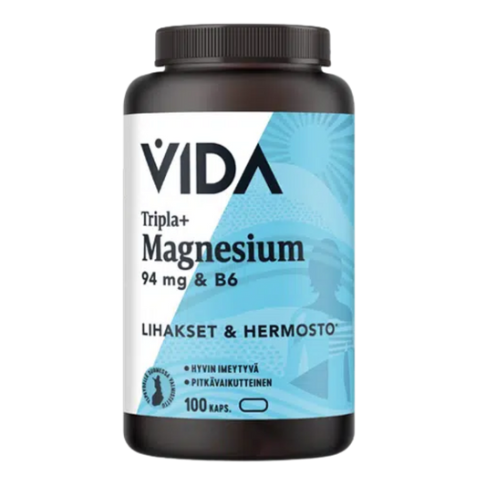 Vida三效+镁94毫克+B6 100粒 - 有效期2026年11月｜Vida Tripla+ Magnesium 94 mg + B6 100 kaps. - Päiväys 11/2026