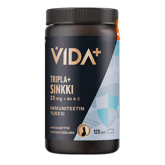 Vida+三效+锌25毫克 120粒 - 有效期2026年12月 - 批次｜Vida+ Tripla+ Sinkki 25 mg 120 kaps. - Päiväys 12/2026 - erä