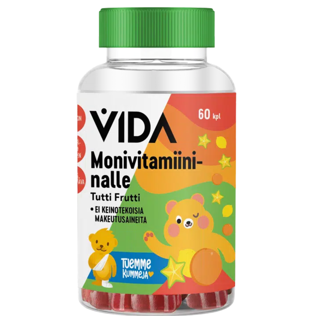 Vida儿童多种维生素什锦水果味 60粒 - 保质期至2026年12月｜Vida Monivitamiininalle Tutti Frutti 60 kpl - Päiväys 12/2026