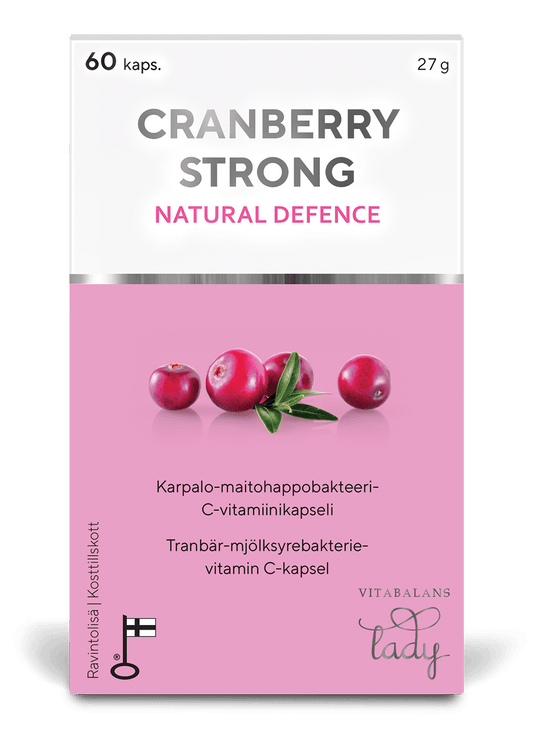 蔓越莓强效-蔓越莓-乳酸菌-维生素C 60粒｜Cranberry Strong - Karpalo- Maitohappobakteeri- C-vitamiinivalmiste 60 kaps.