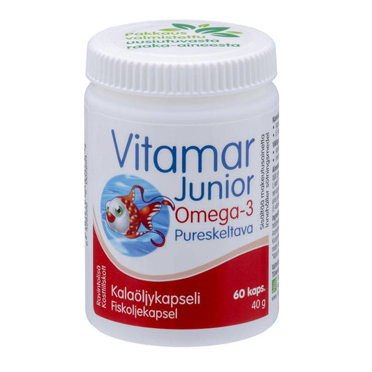 Vitamar Junior Omega-3鱼油 60粒｜Vitamar Junior Omega-3 kalaöljy 60 kaps.