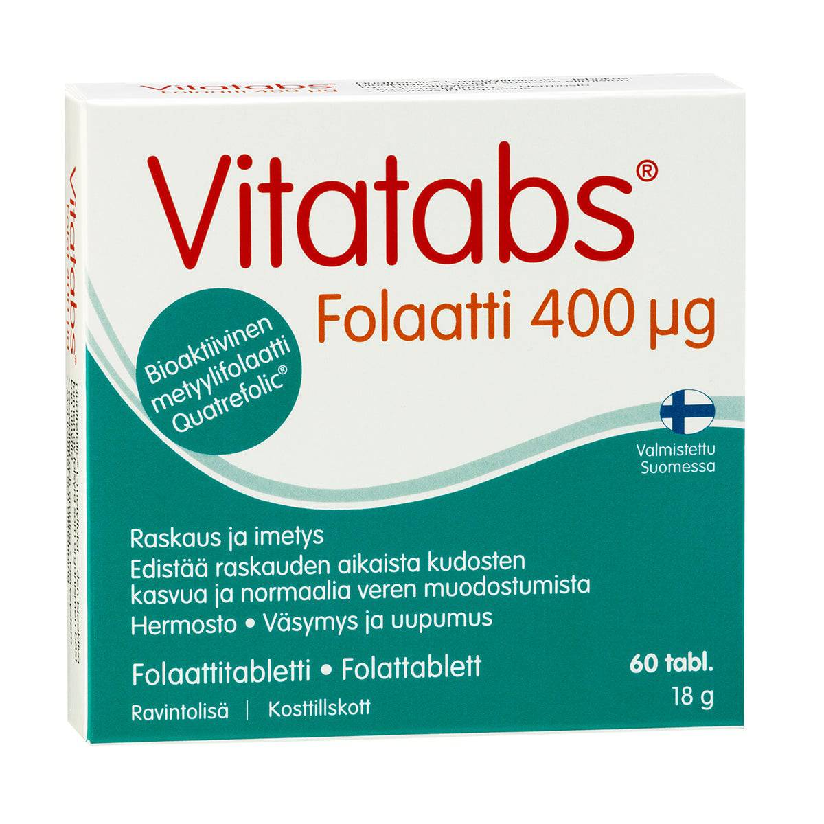 Vitatabs 叶酸400微克 叶酸片 60片｜Vitatabs Folaatti 400 µg - Foolihappotabletti 60 tabl.