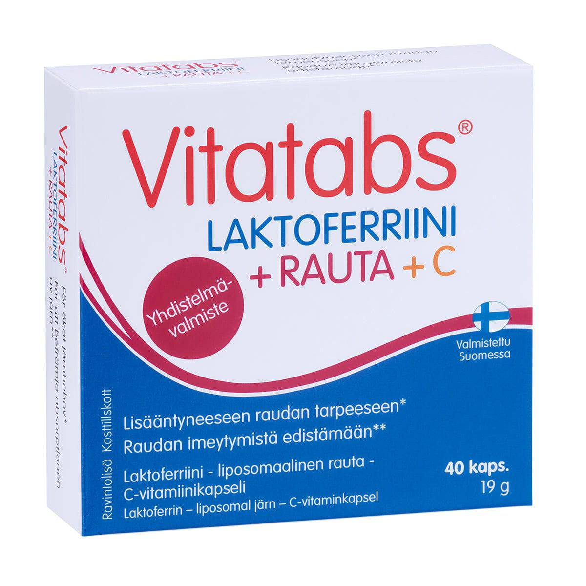 Vitatabs 乳铁蛋白 + 铁 + 维生素C 40粒｜Vitatabs Laktoferriini + Rauta + C 40 kaps.
