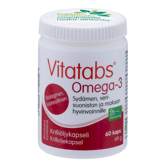 Vitatabs 欧米伽-3磷虾油胶囊 60粒｜Vitatabs Omega-3 Krilliöljykapseli 60 kaps.