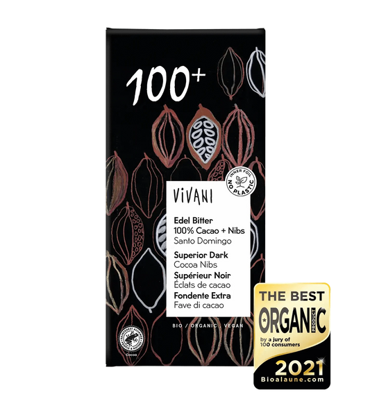 维瓦尼高级可可有机黑巧克力100% 80 g｜Vivani Superior Dark Cocoa - Luomu Tummasuklaa 100% 80 g