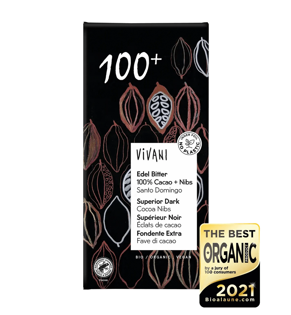 维瓦尼高级可可有机黑巧克力100% 80 g