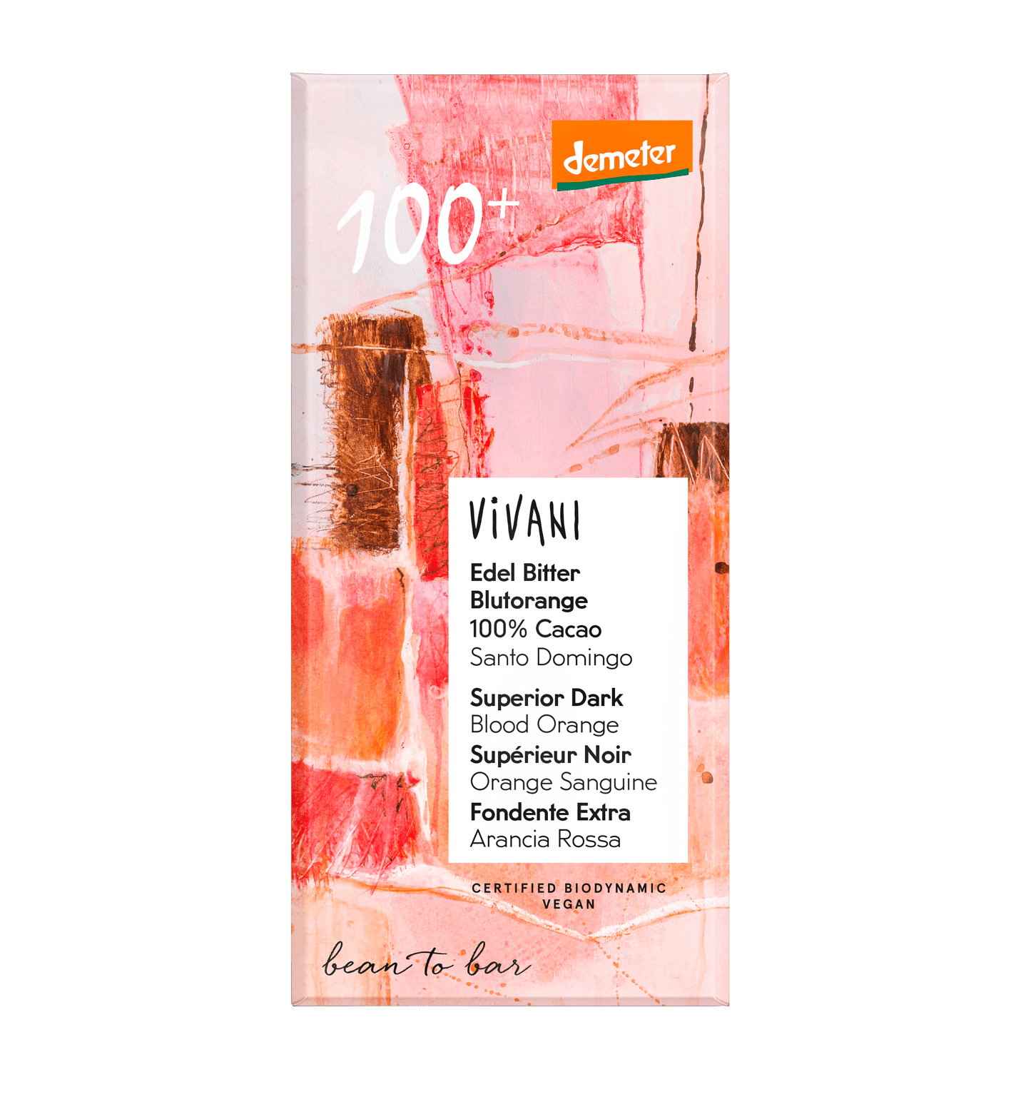 维瓦尼高级黑血橙有机黑巧克力100% 90 g｜Vivani Superior Dark Blood Orange - Luomu Tummasuklaa Veriappelsiini 100% 90 g