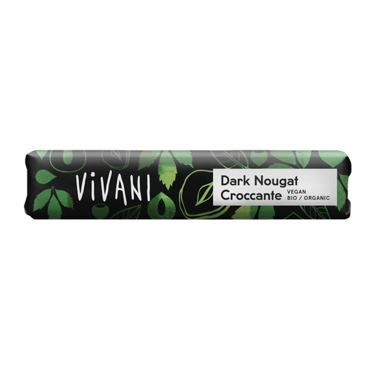 维瓦尼黑牛轧糖脆有机黑巧克力棒35克｜Vivani Dark Nougat Croccante - Luomu Nougat Tummasuklaapatukka 35 g - Päiväys 11/2026